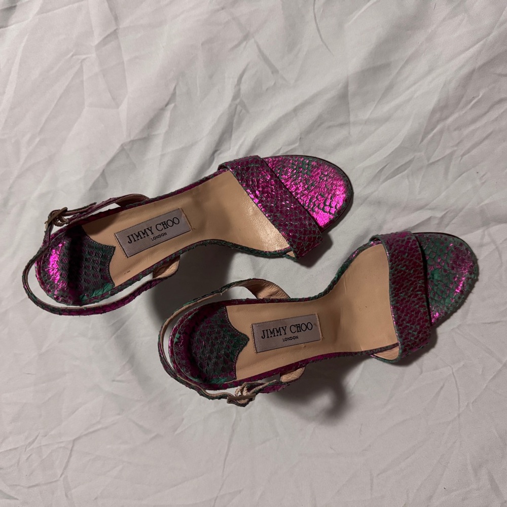 Jimmy Choo Metallic Pink and Green Women's Sandals